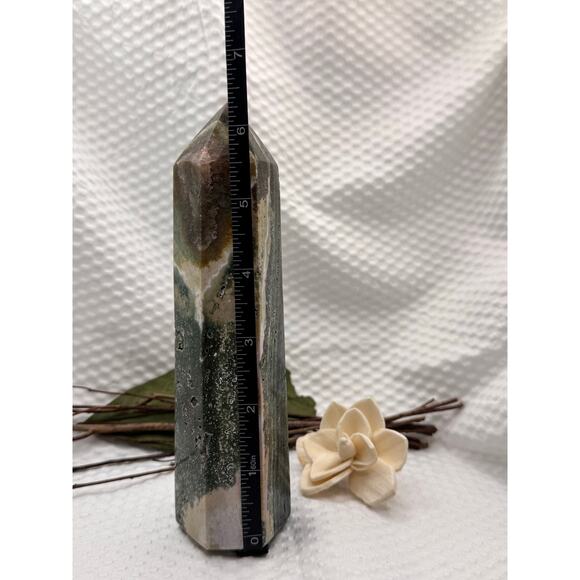 Ocean Jasper Tower Point | 516g | 6.5” Tall | Raw & Polished Crystal Decor - Picture 7 of 9